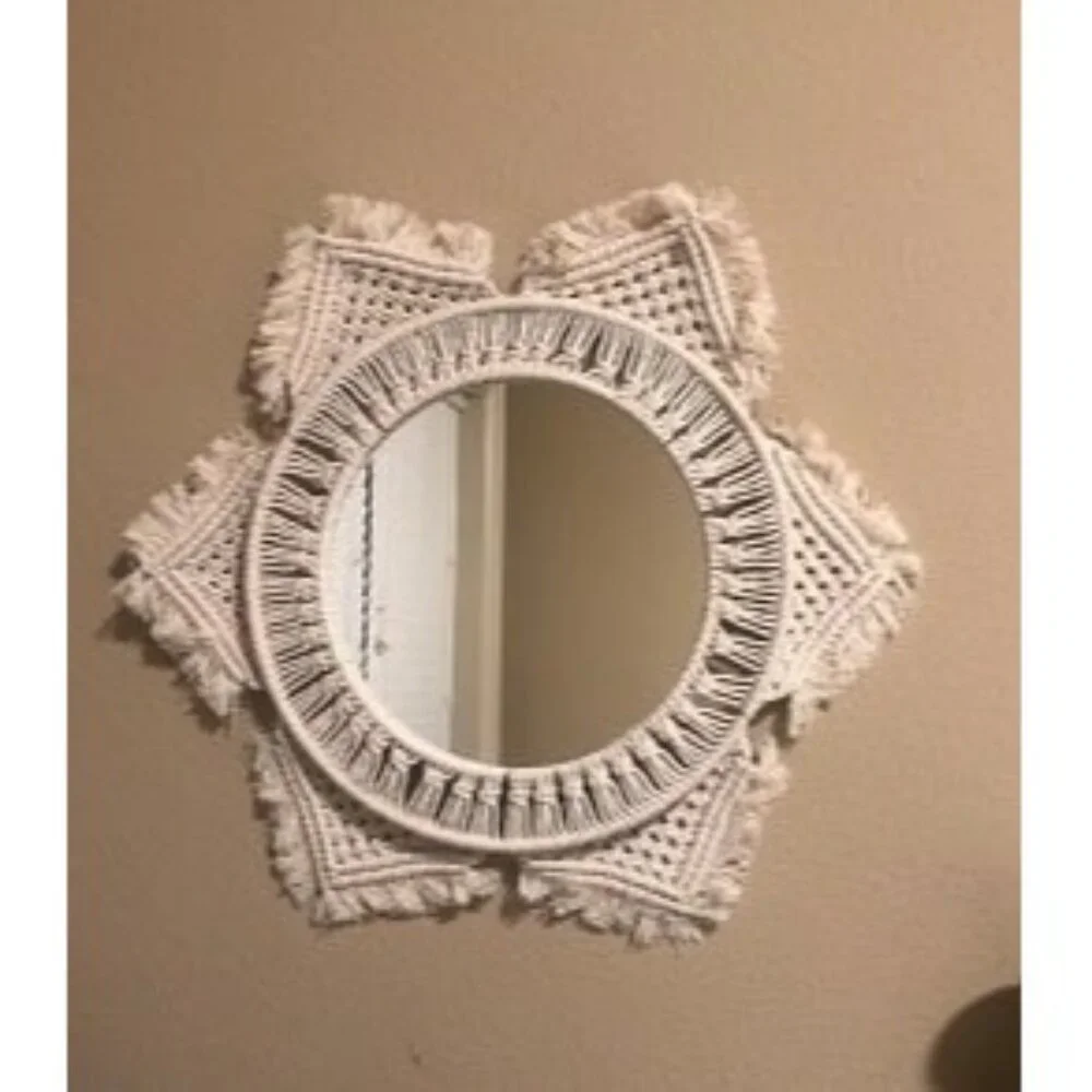 New Boho Wall Mirror Decor Round Macrame Hanging Wall Art Decoration for Bedroom